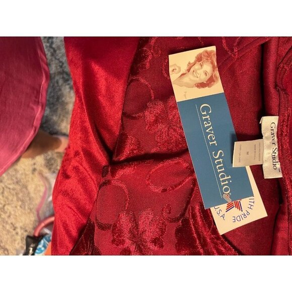 Susan Graver Studio M Maroon Floral Flocked Bodice Long Sleeve Long Dress - Picture 6 of 6